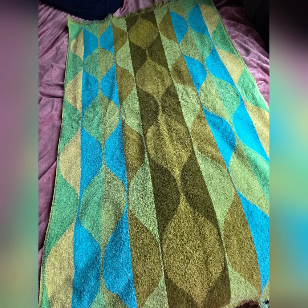 Vtg Cannon Seven Seas BATH Towel 70's Retro Fringe Cotton